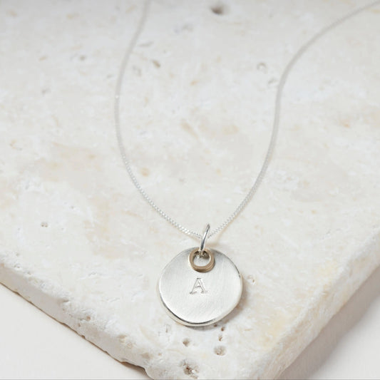 Personalised sterling silver initial nugget necklace with solid 9ct gold ring detail