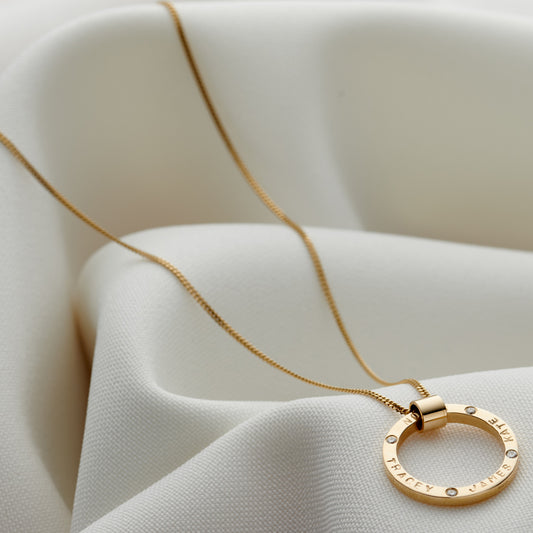 Personalised 9ct Yellow Gold & Diamond Circle Necklace