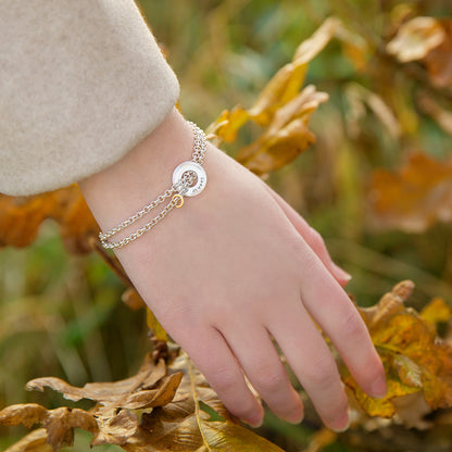 Personalised Double Strand Circle Bracelet Silver and 9ct Gold