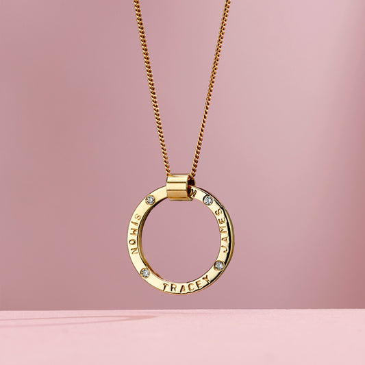 Personalised 9ct Yellow Gold & Diamond Circle Necklace