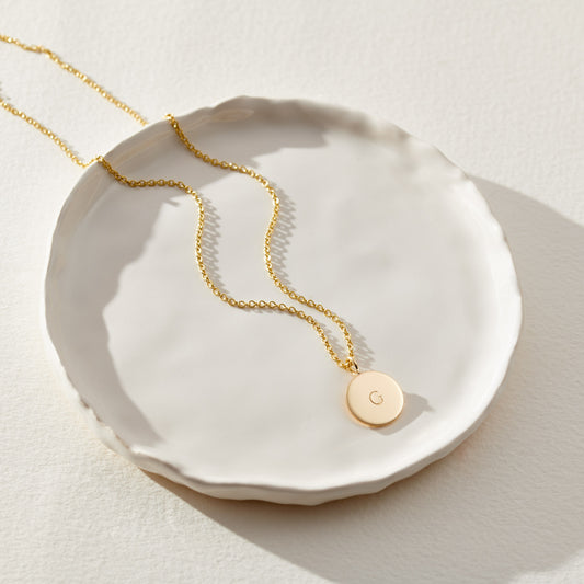 Personalised Yellow Gold Initial Disc Necklace