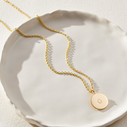 Personalised Yellow Gold Initial Disc Necklace