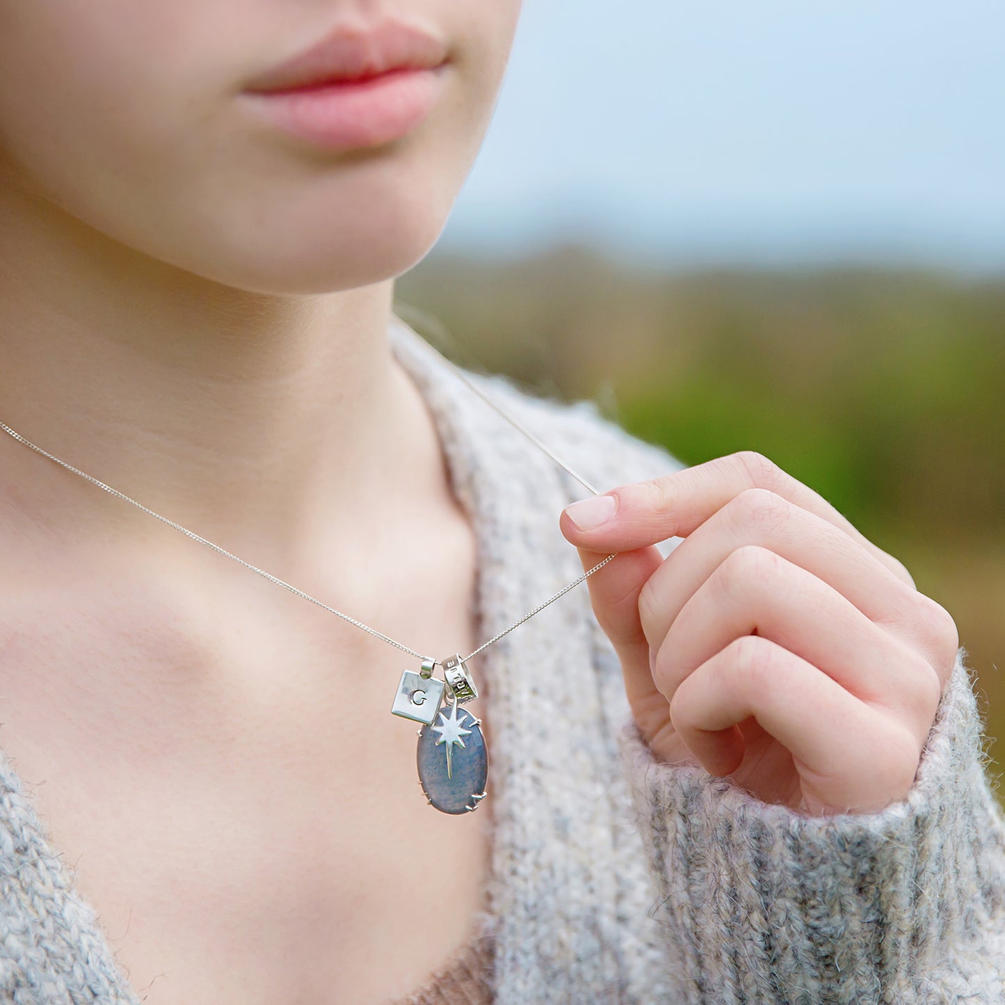 Personalised Gemstone Hoop Charm Necklace
