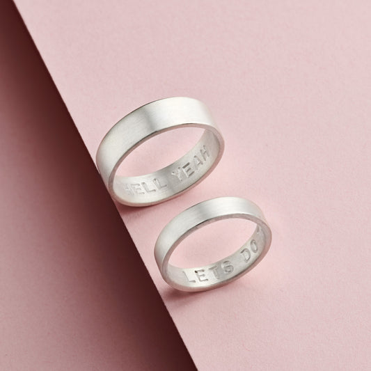 personalises silver his and hers rings 
