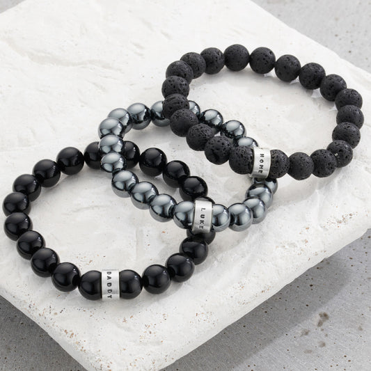 Personalised Mens Bead Silver Bracelet