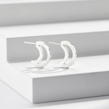 Lunar Moon Hoop Earrings Sterling Silver