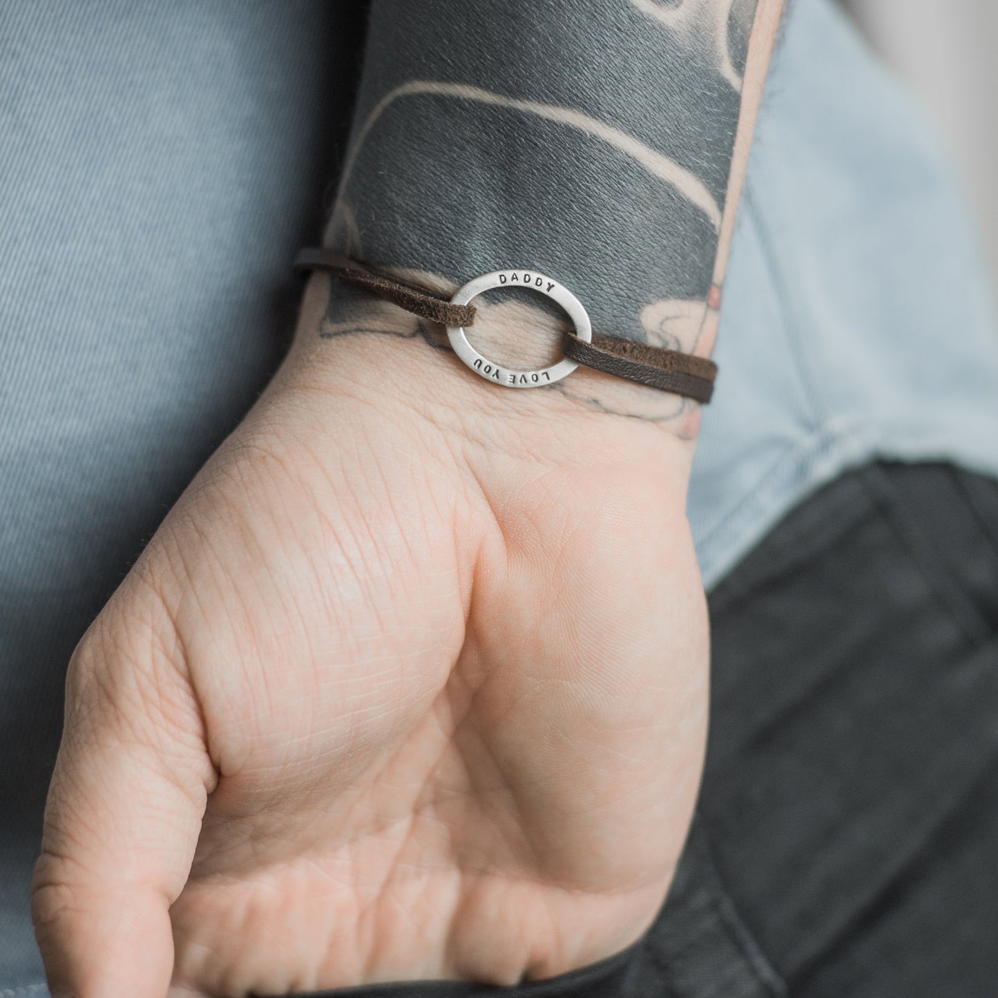 Personalised Leather Mens Oval ID Bracelet