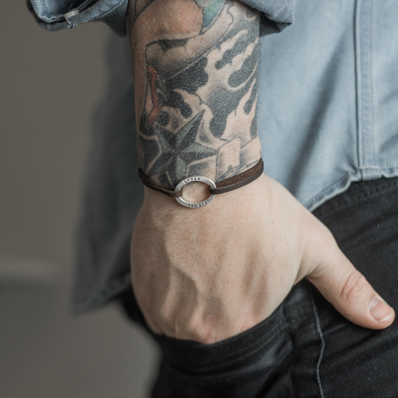 Personalised Leather Mens Oval ID Bracelet