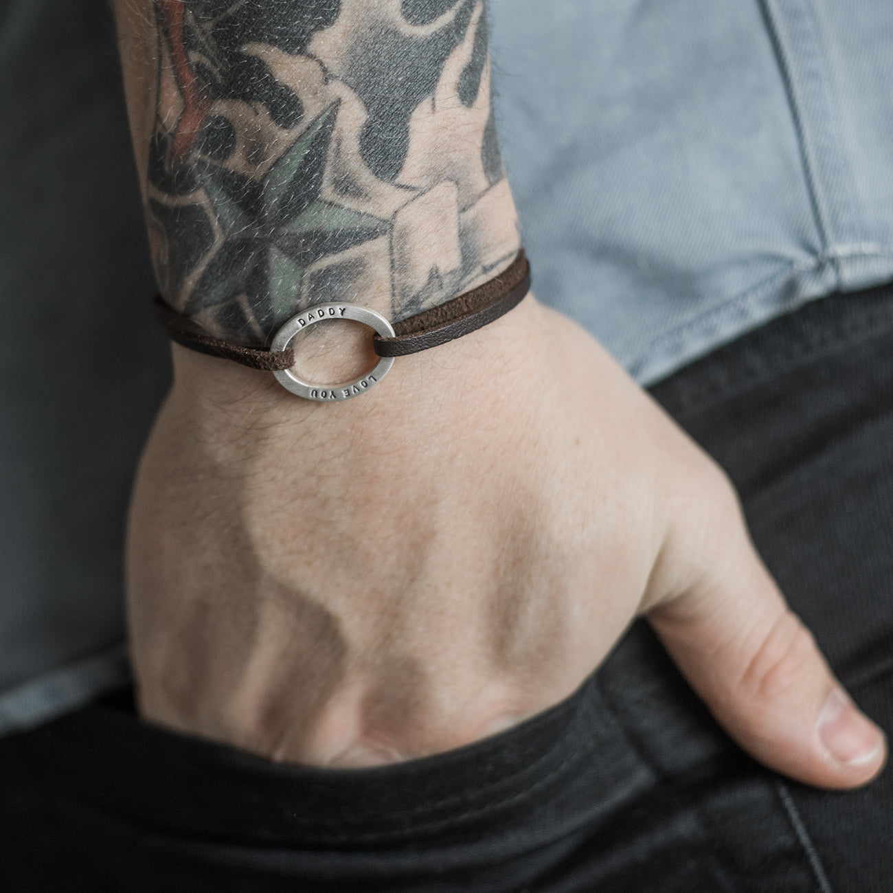 Personalised Leather Mens Oval ID Bracelet