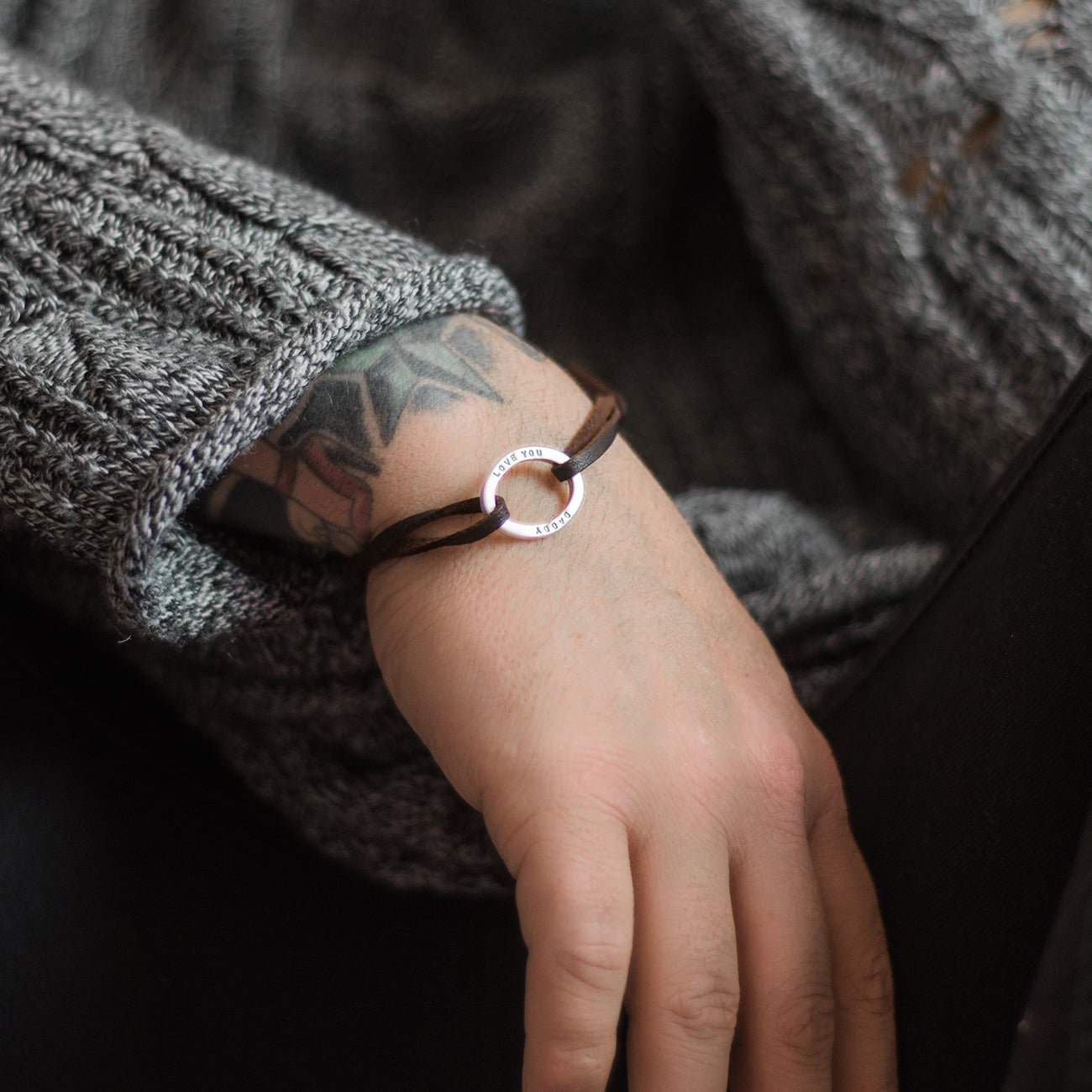 Personalised Leather Mens Oval ID Bracelet