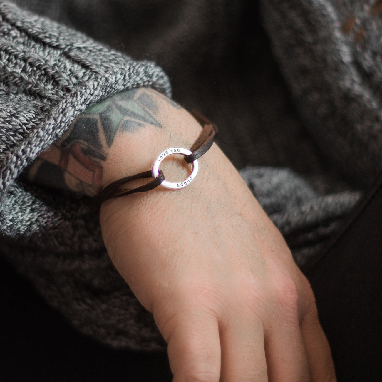 Personalised Leather Mens Oval ID Bracelet