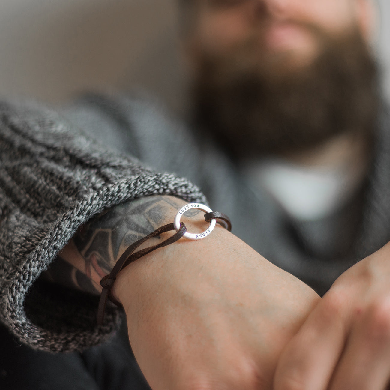 Personalised Leather Mens Oval ID Bracelet