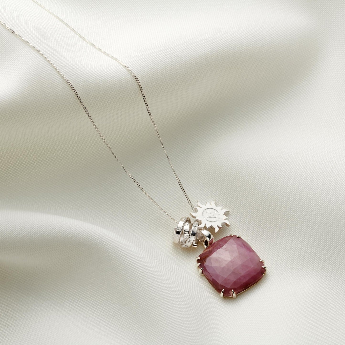 Personalised Pink Sapphire Charm Necklace