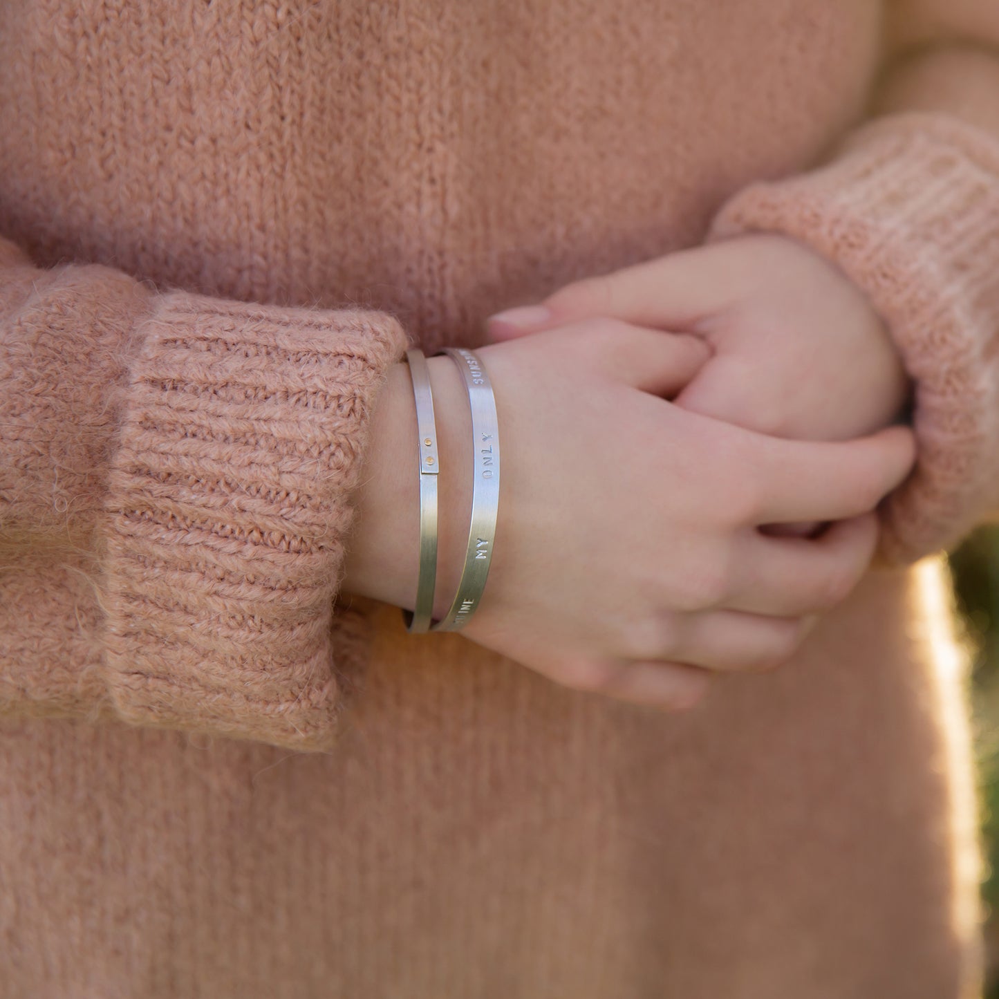 Personalised Silver & Gold Riveted Bangle