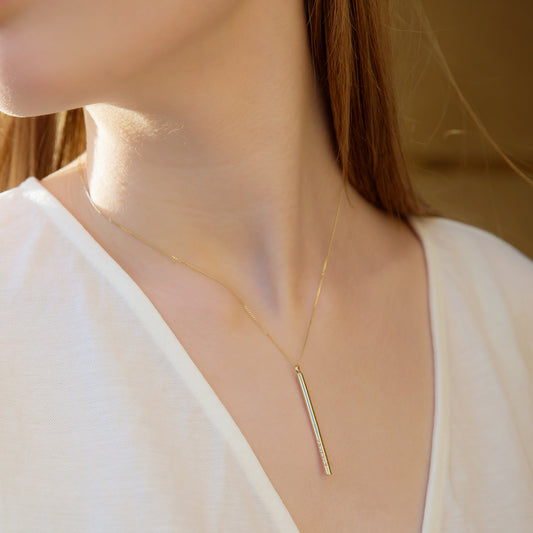Personalised Solid Gold Bar Pendant Necklace