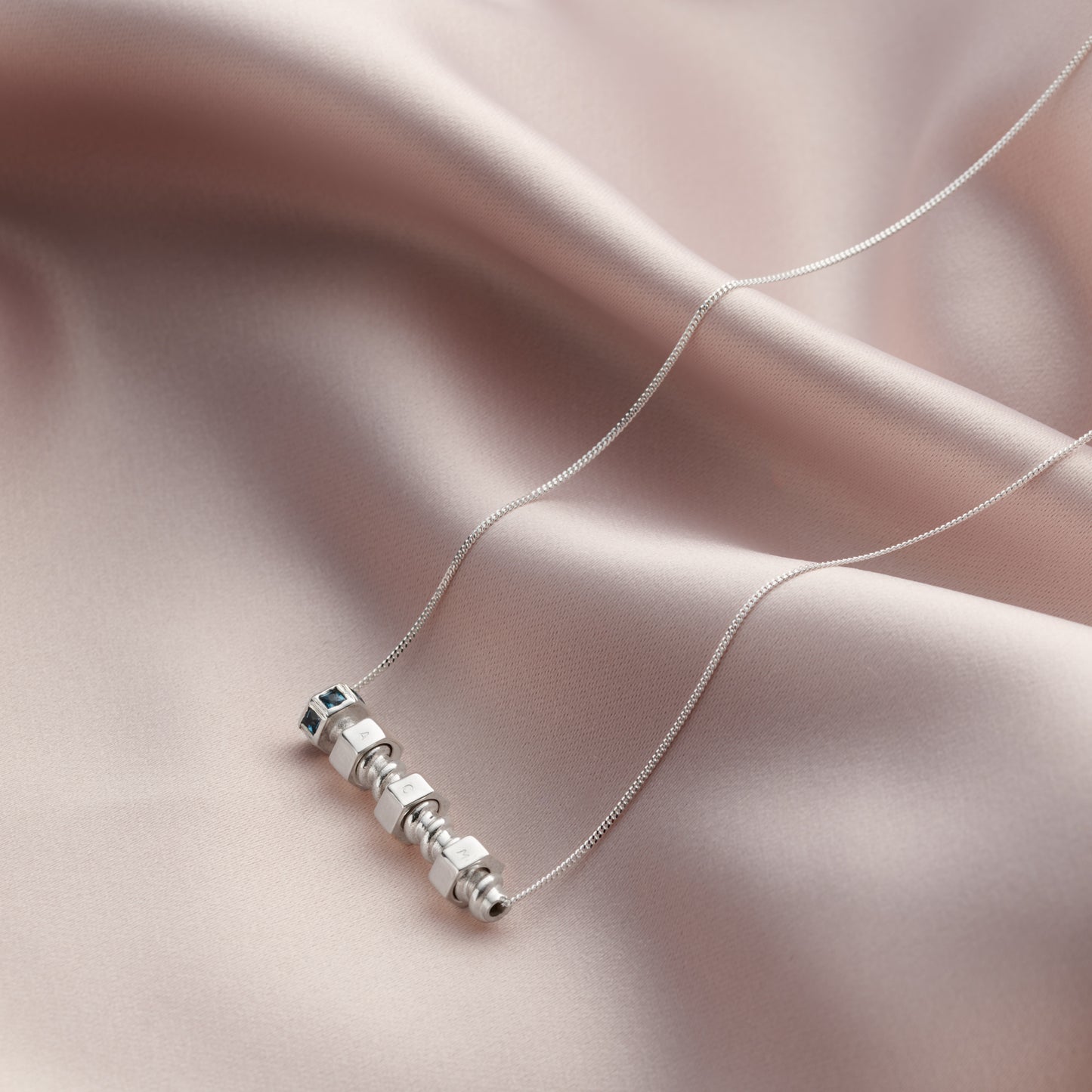 Personalised Silver & Gemstone Family Nut & Bolt Necklace