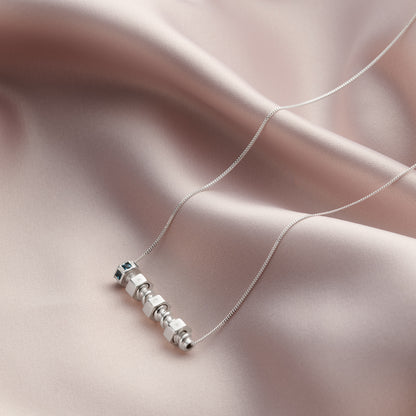 Personalised Silver & Gemstone Family Nut & Bolt Necklace