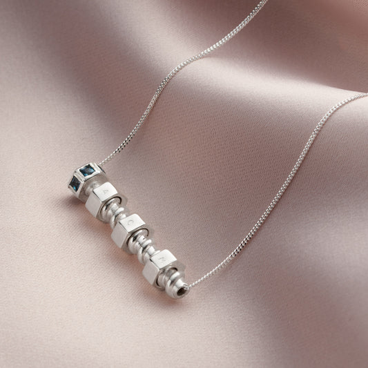 Personalised Silver & Gemstone Family Nut & Bolt Necklace