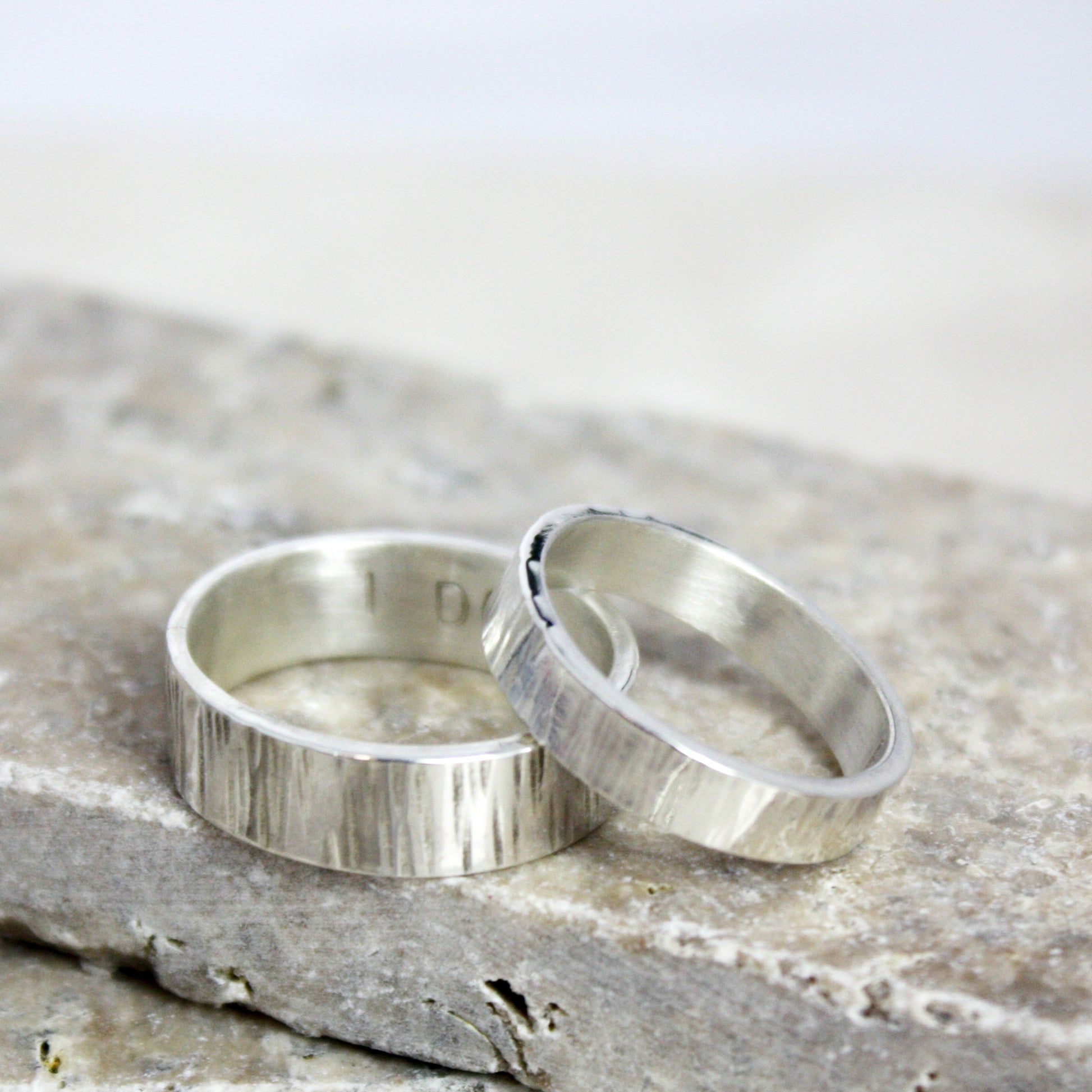 Personalised Silver Matching Bark Rings - Soremi Jewellery