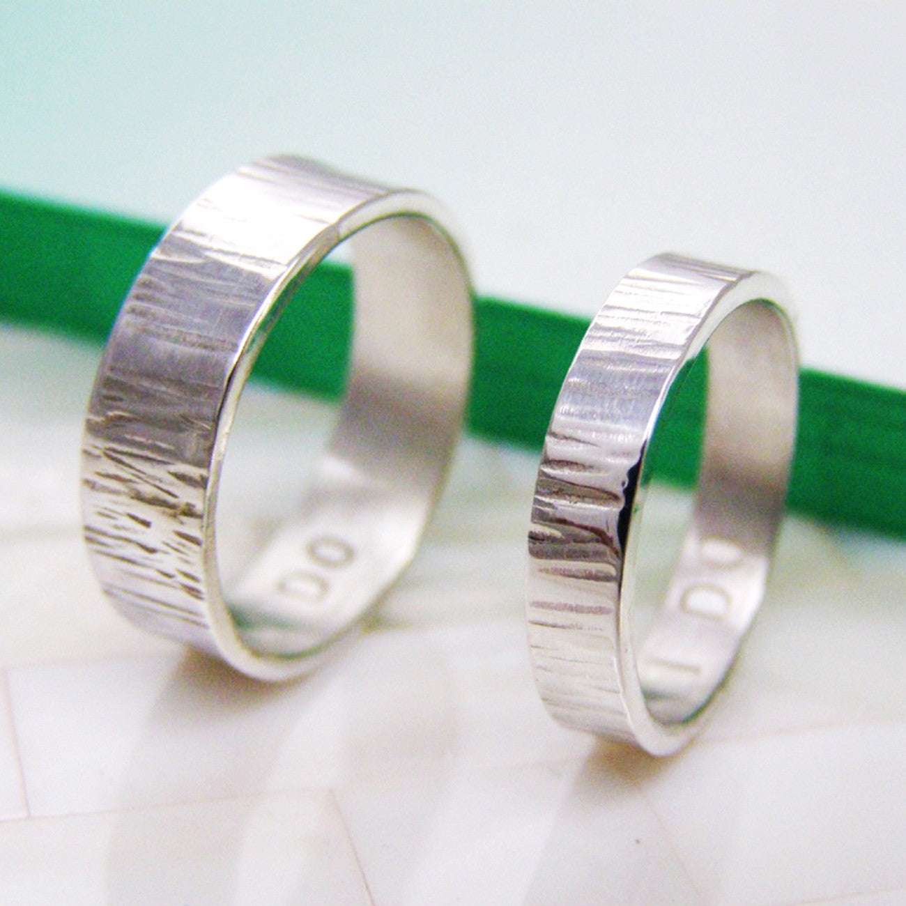 Personalised Silver Matching Bark Rings - Soremi Jewellery