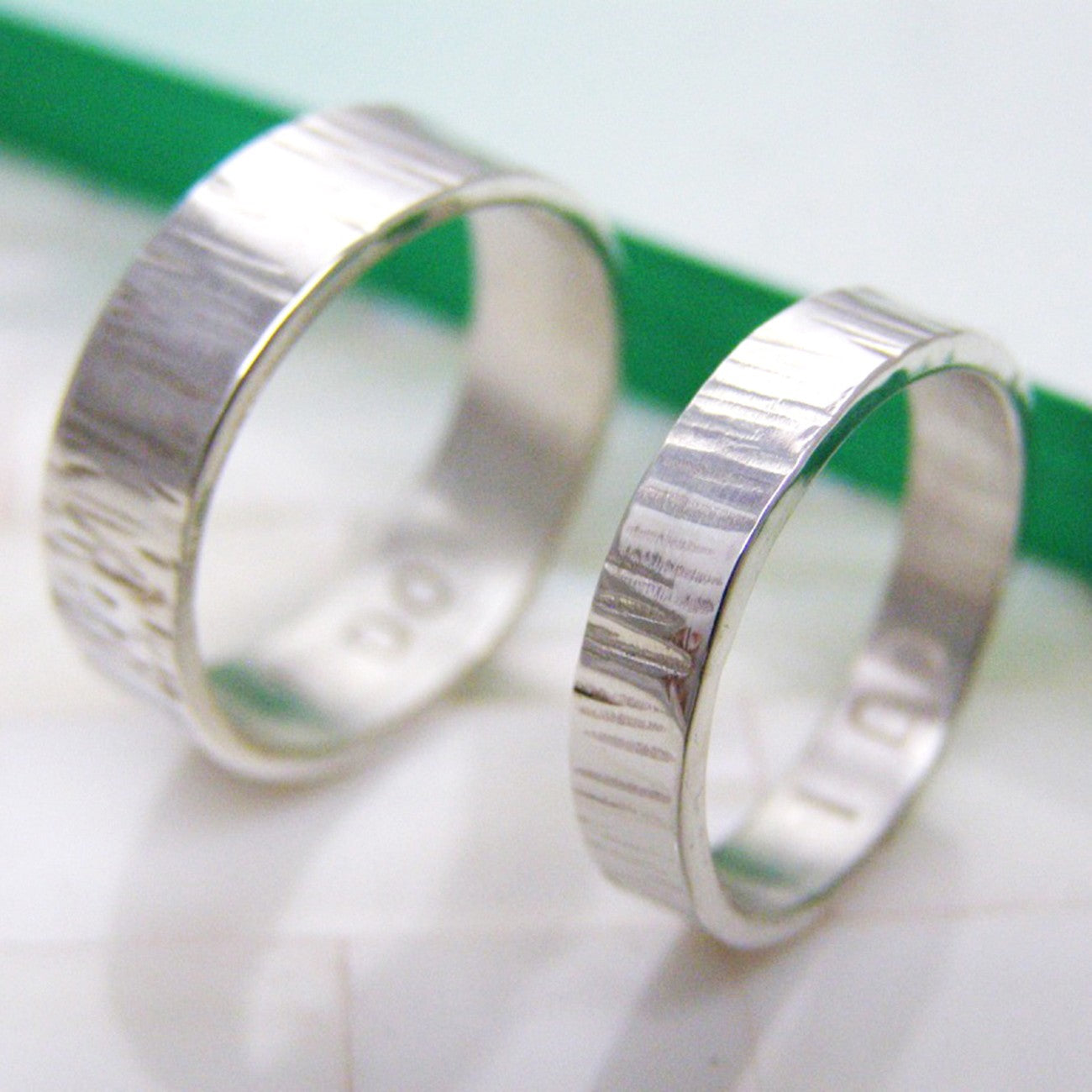 Personalised Silver Matching Bark Rings - Soremi Jewellery