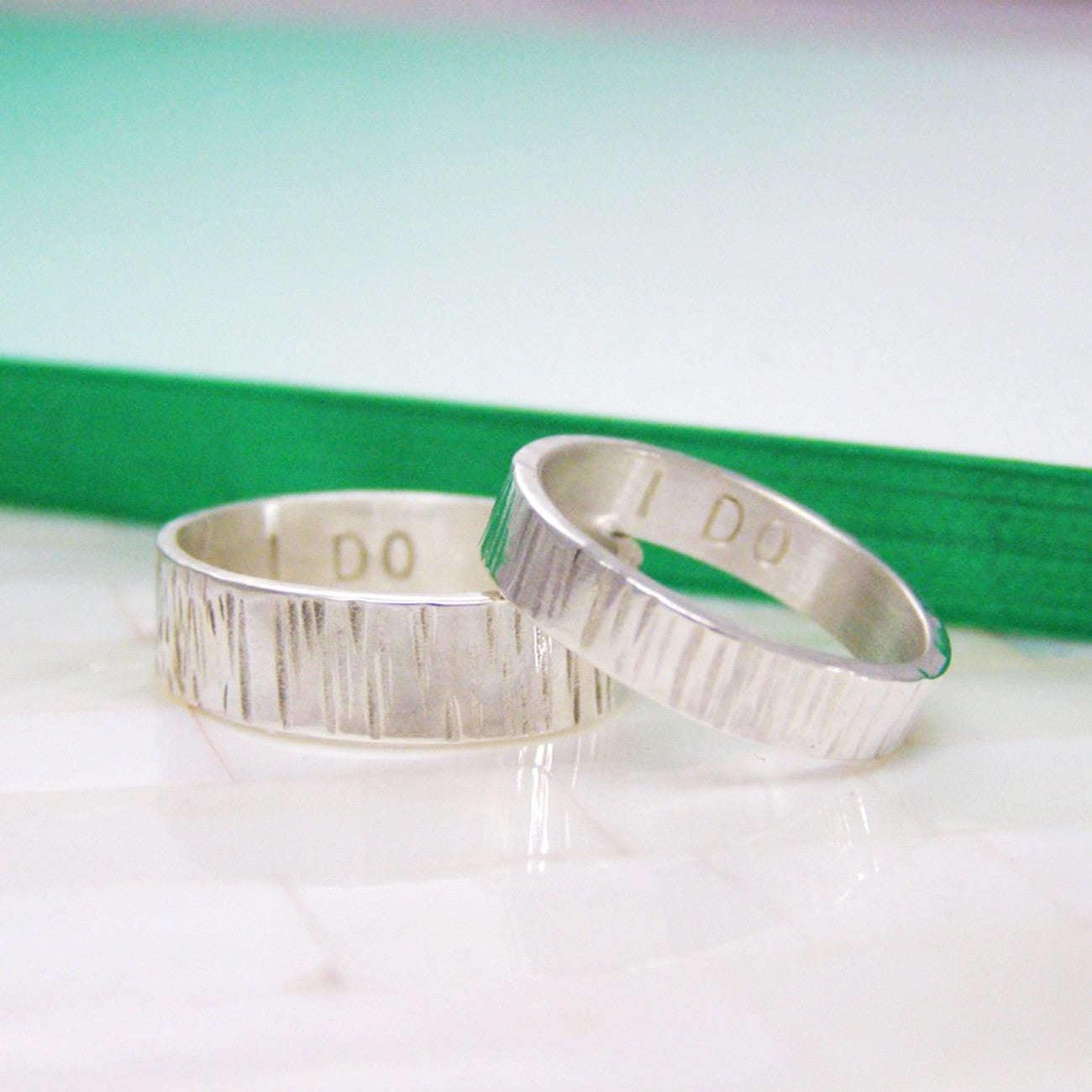 Personalised Silver Matching Bark Rings - Soremi Jewellery