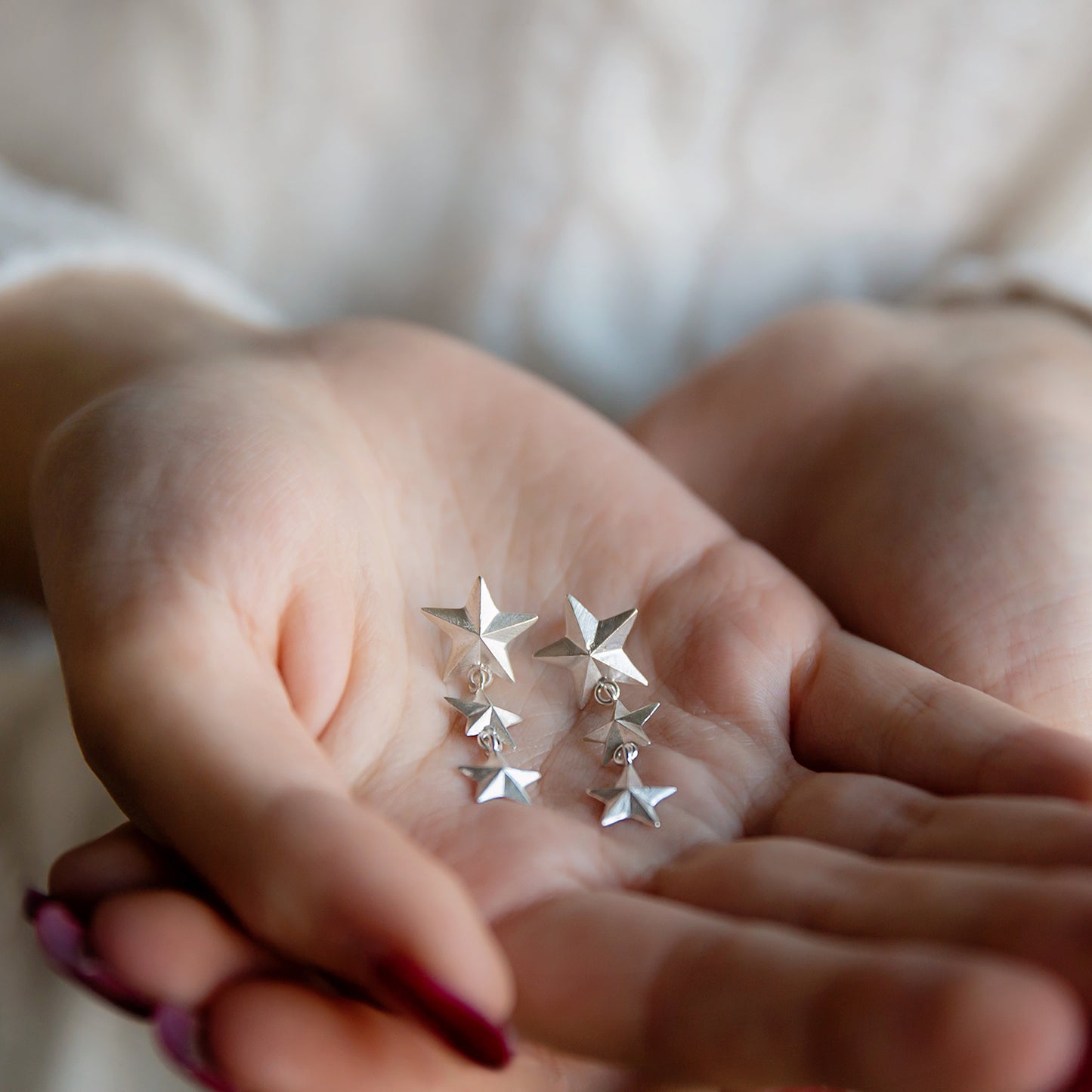 Cascading Stars Drop Silver Earrings