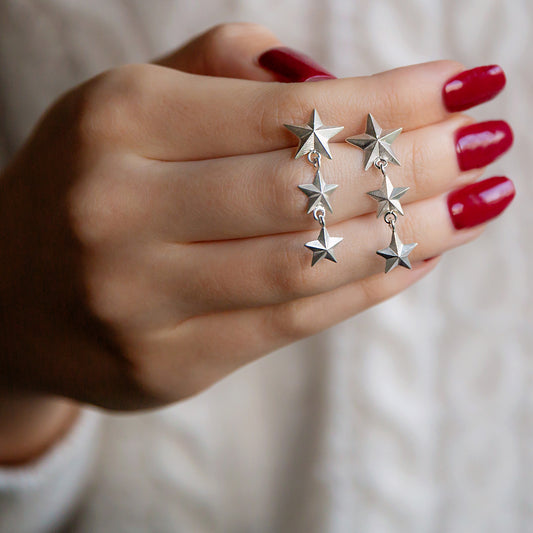 Cascading Stars Drop Silver Earrings