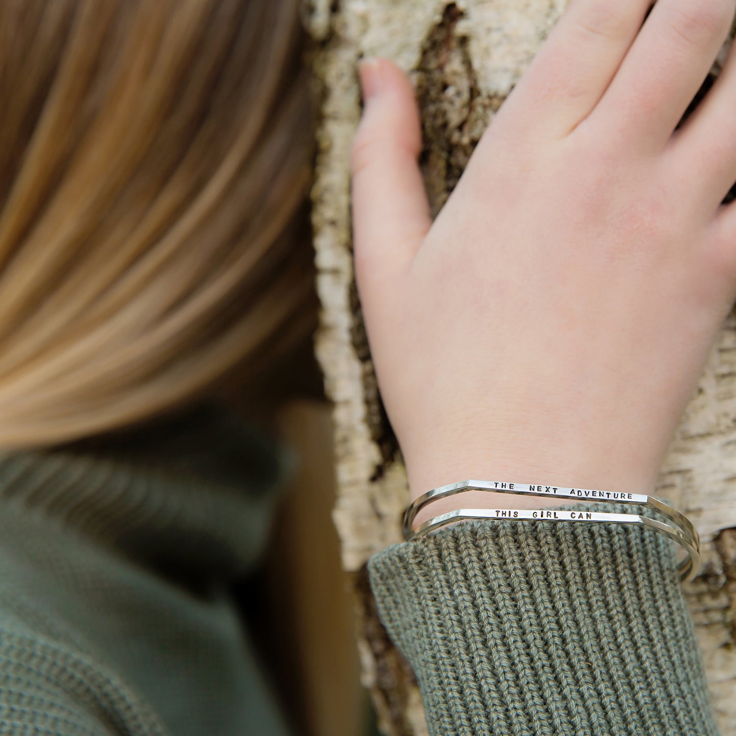 Personalised Silver Geometric 'Eclipse' Bangle