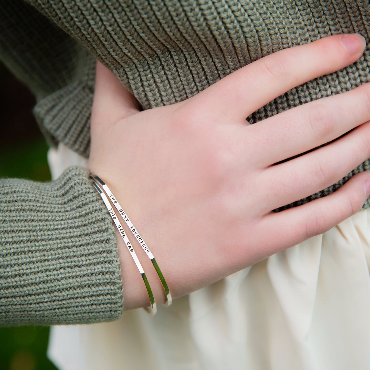 Personalised Silver Geometric 'Eclipse' Bangle