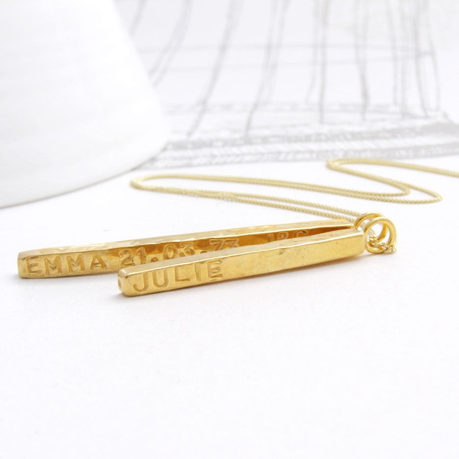 Personalised solid gold bar necklace - Soremi Jewellery