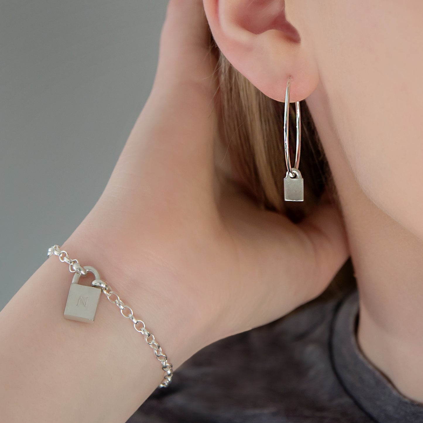 Silver Padlock Hoop earrings