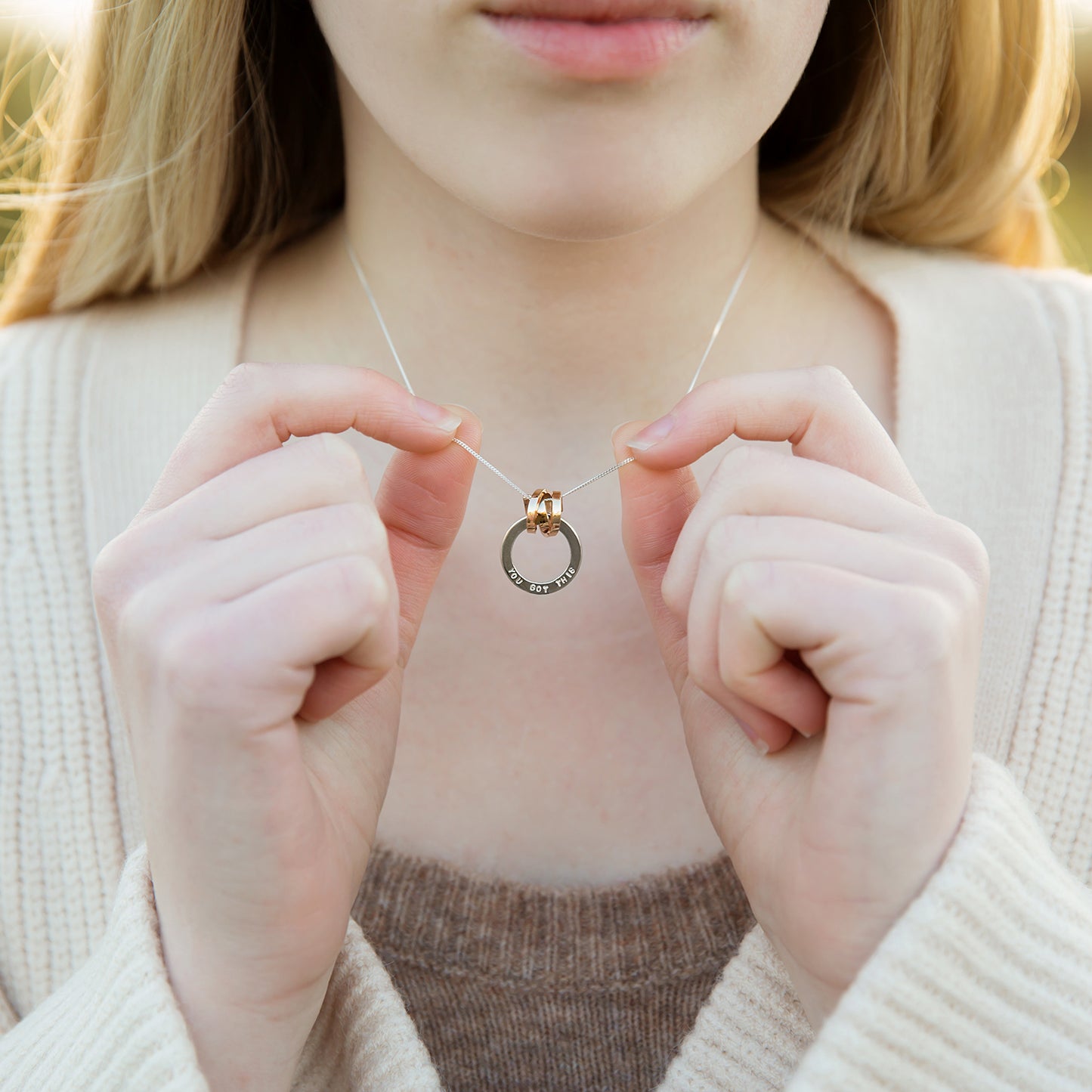 Silver & 9ct Gold Scroll Hoop Necklace