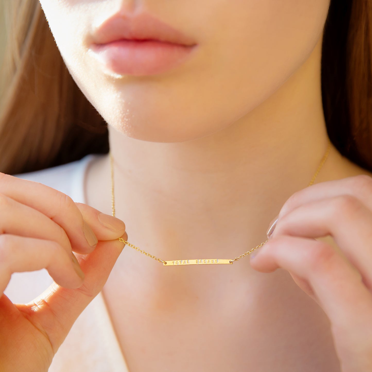 Personalised Horizontal Bar Necklace Solid 9ct Gold