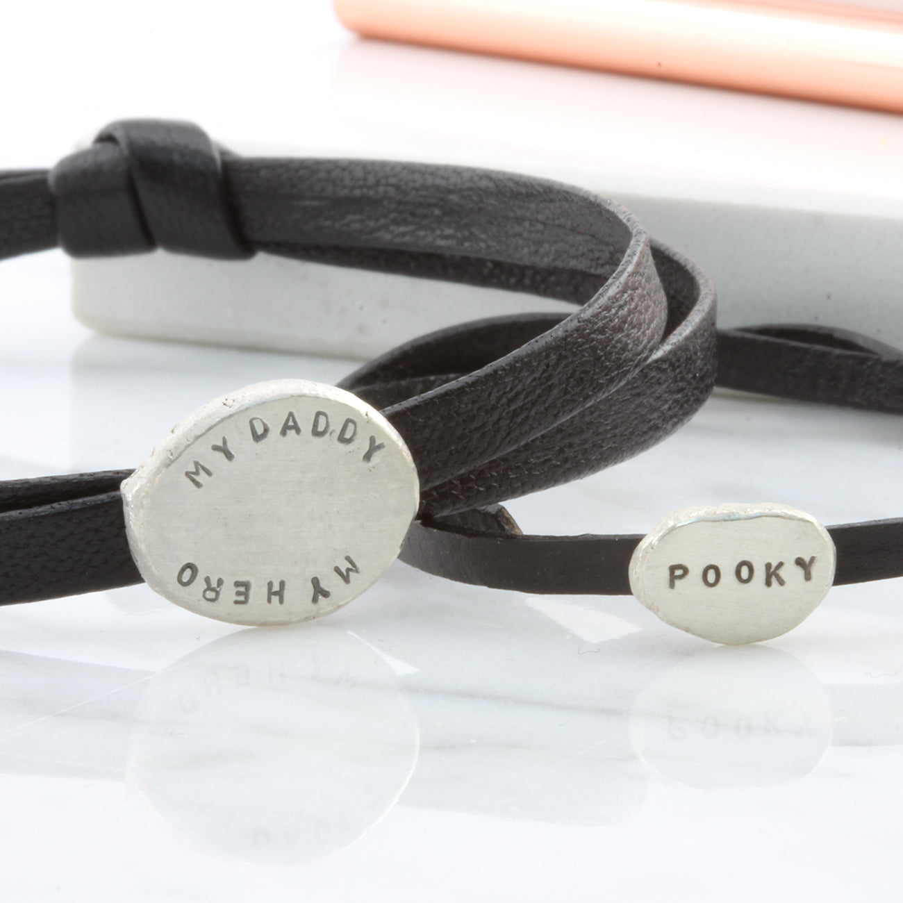 Matching Personalised 'Daddy & Me' Nappa Leather Bracelets - Soremi Jewellery