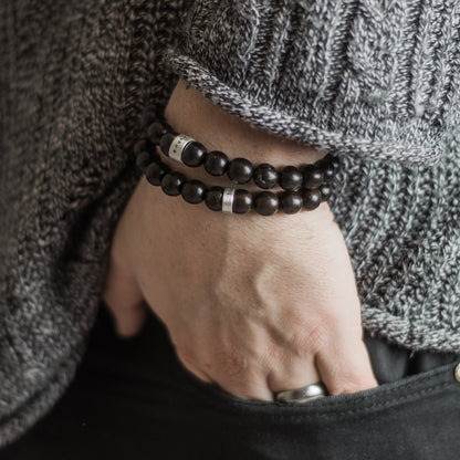 Personalised Mens Ebony & Silver Bracelet