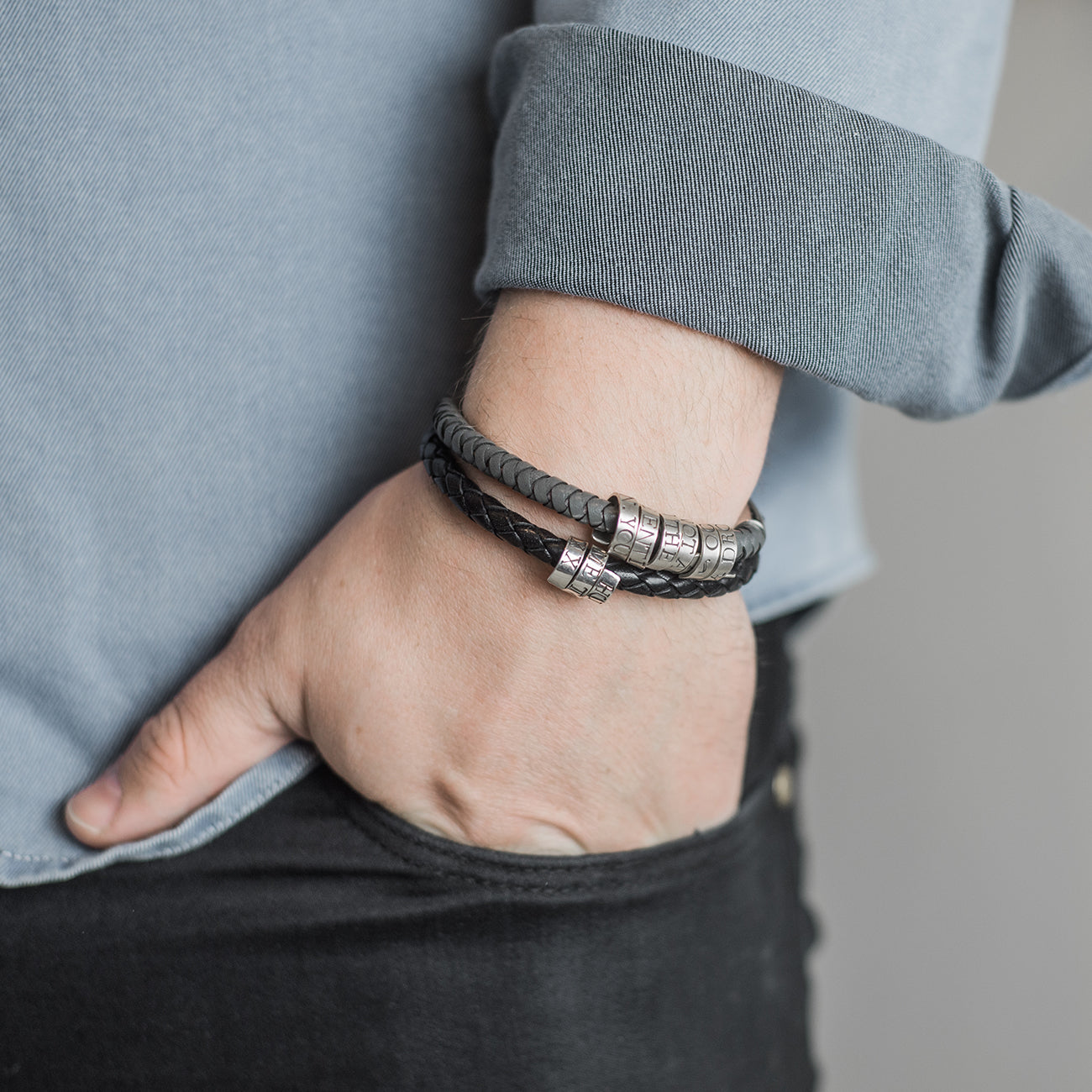 Personalised Mens Silver Scroll Bracelet