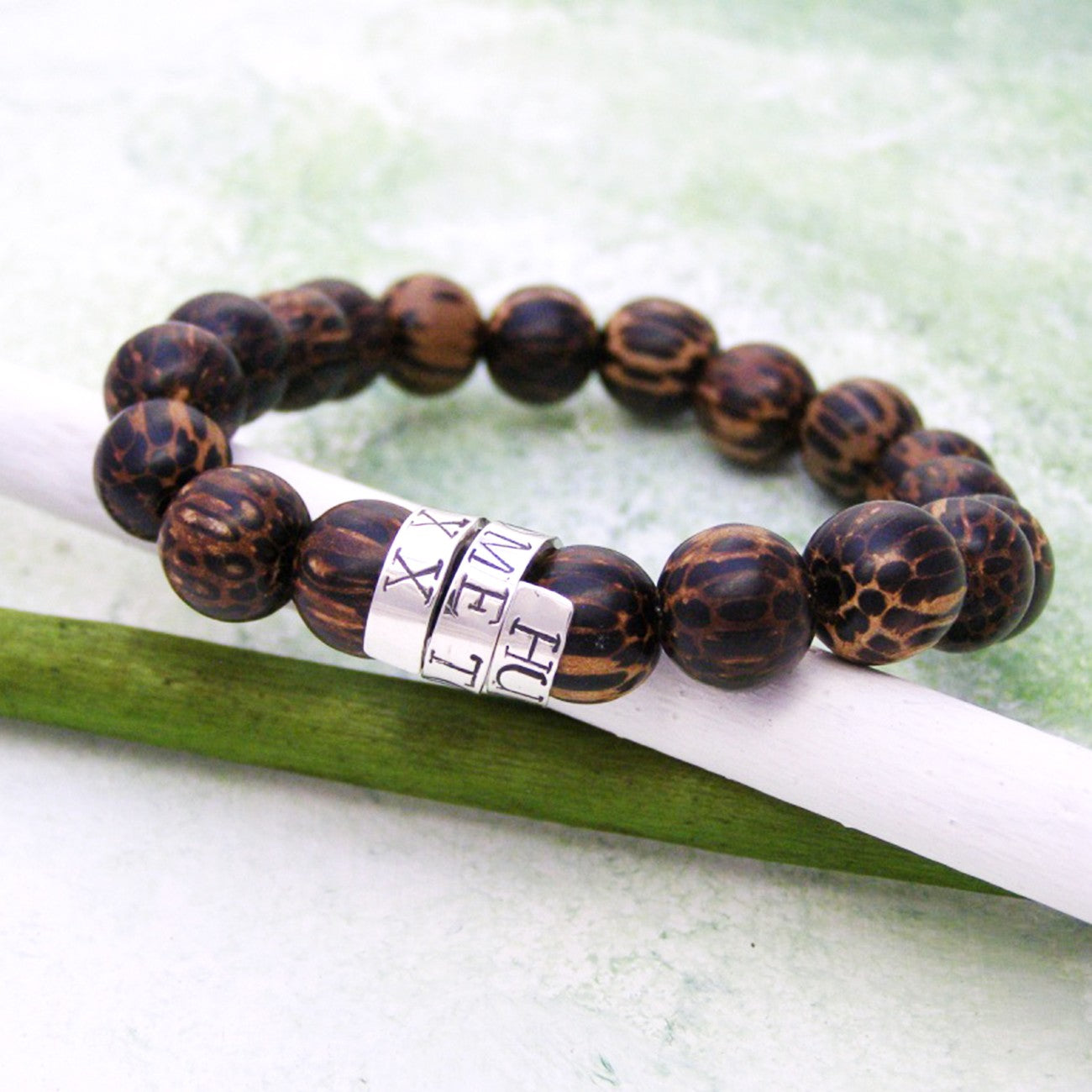 Personalised Wood & Silver Scroll Bracelet - Soremi Jewellery