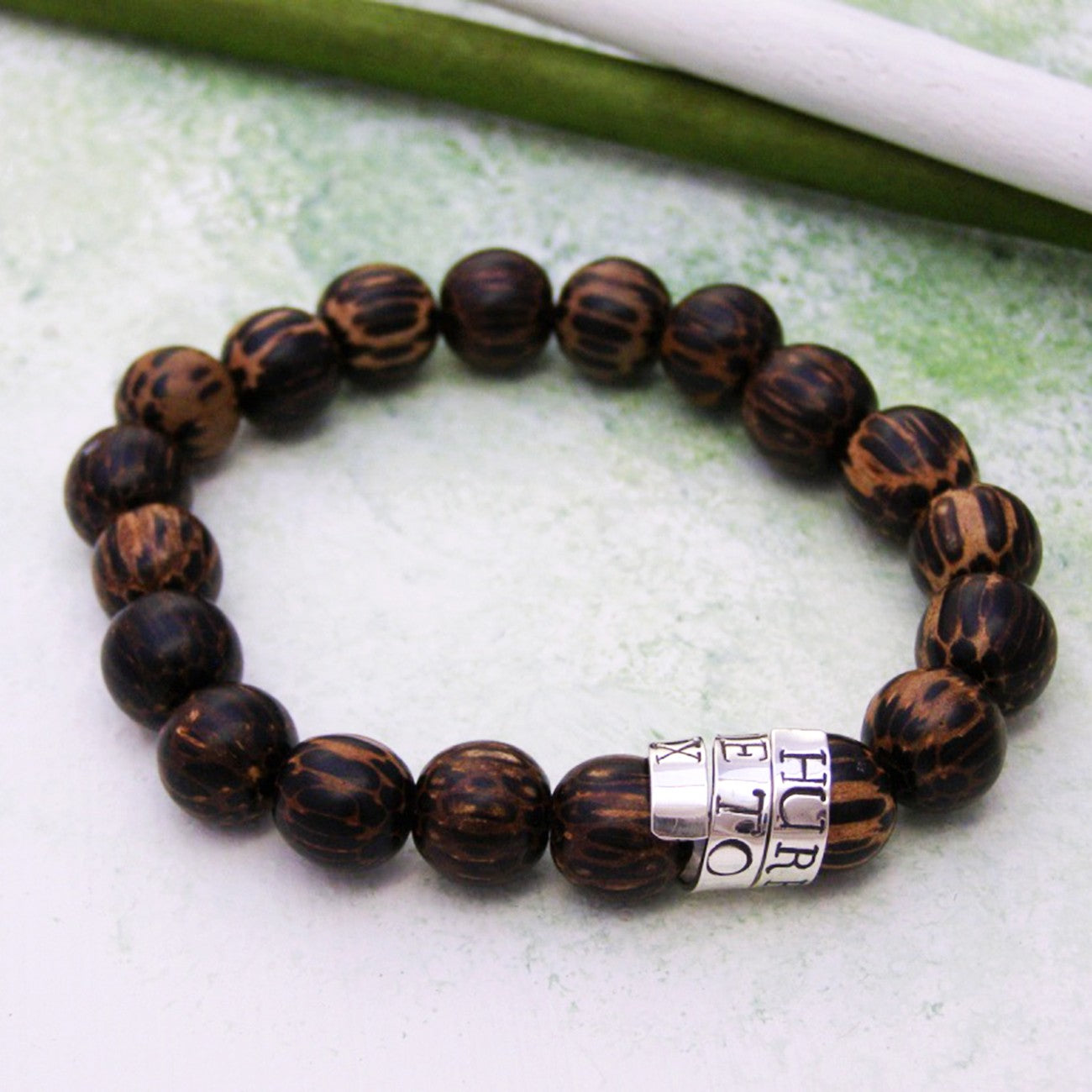 Personalised Wood & Silver Scroll Bracelet - Soremi Jewellery