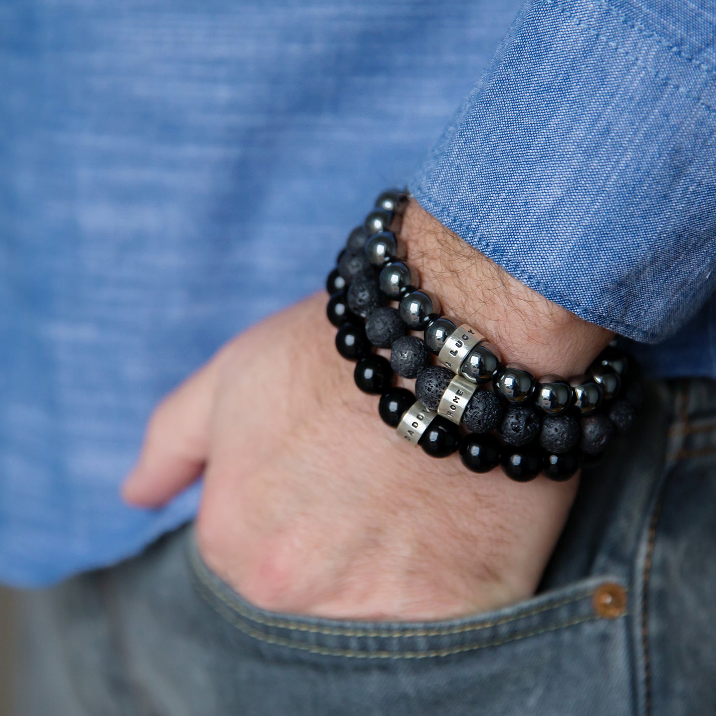 Personalised Mens Bead Silver Bracelet