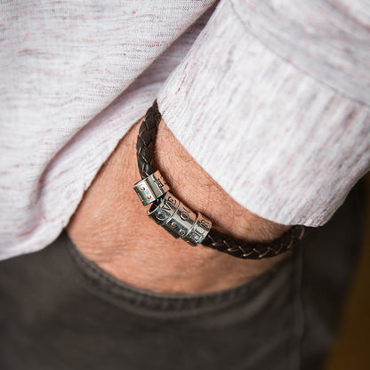 Personalised Silver Mens Rivet Leather Bracelet