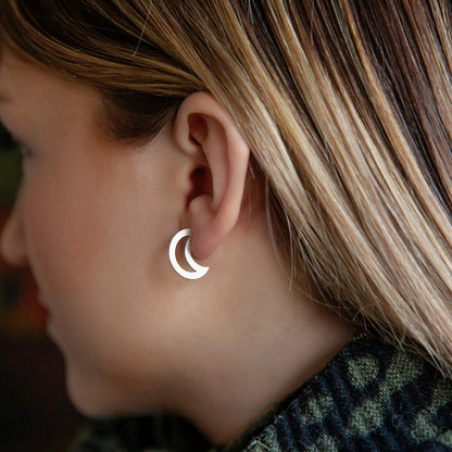 Lunar Moon Hoop Earrings Sterling Silver