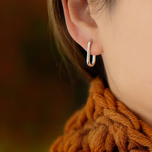 Silver Oval Hoop Earrings