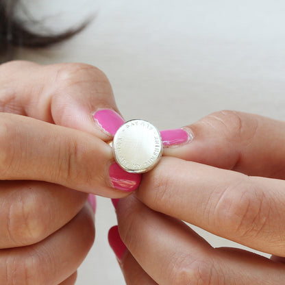 Contemporary silver personalised statement ring 