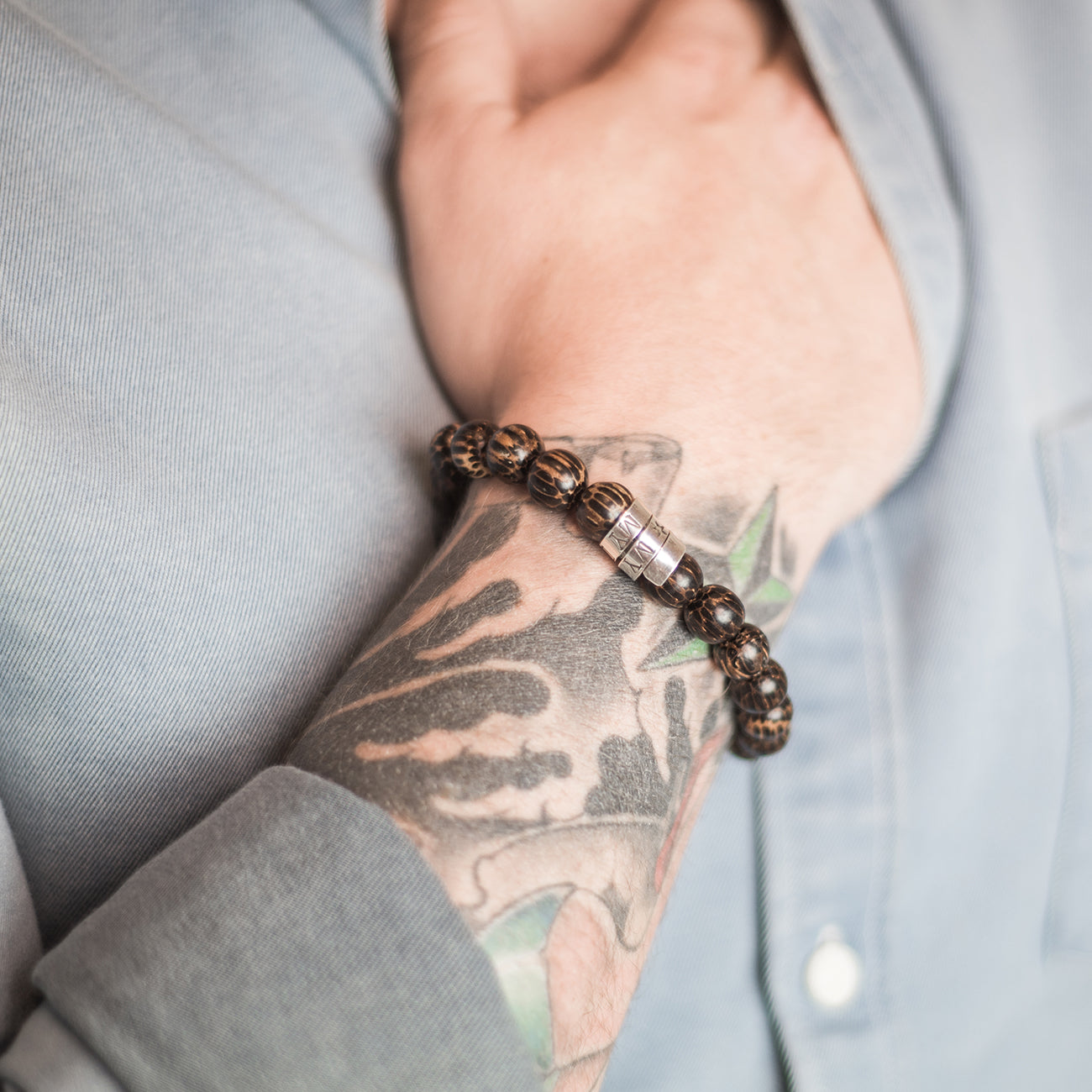 Personalised Wood & Silver Scroll Bracelet