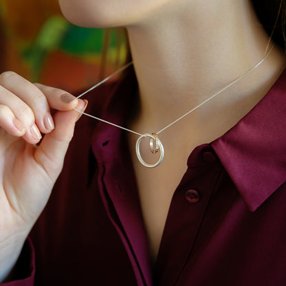Large Silver & 9ct Gold Entwined Circle Necklace
