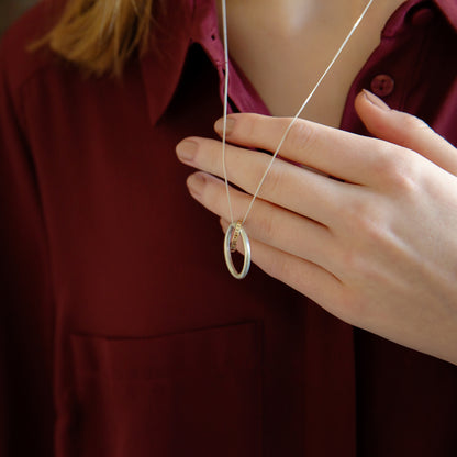 Large Silver & 9ct Gold Entwined Circle Necklace