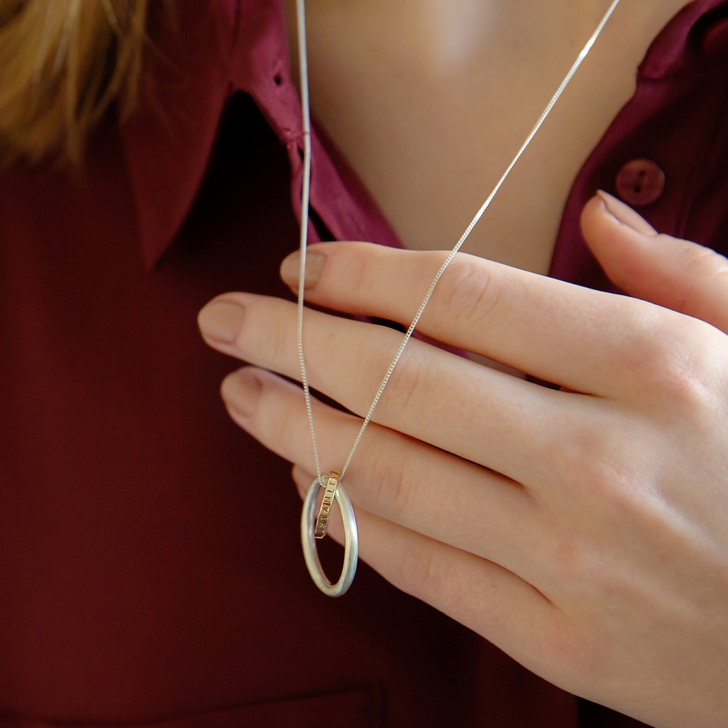 Large Silver & 9ct Gold Entwined Circle Necklace