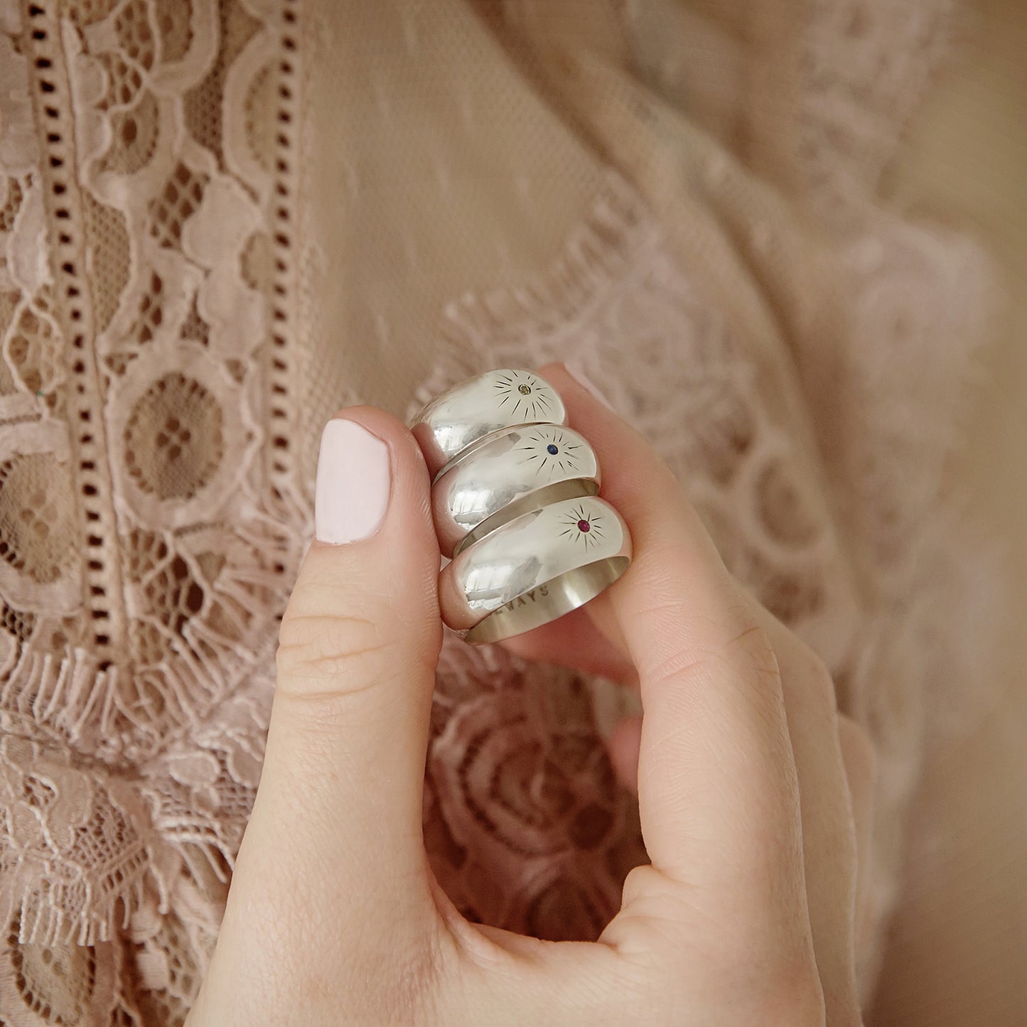 Personalised Silver & Gemstone Sun Burst Ring