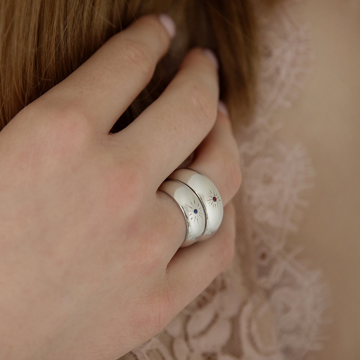 Personalised Silver & Gemstone Sun Burst Ring